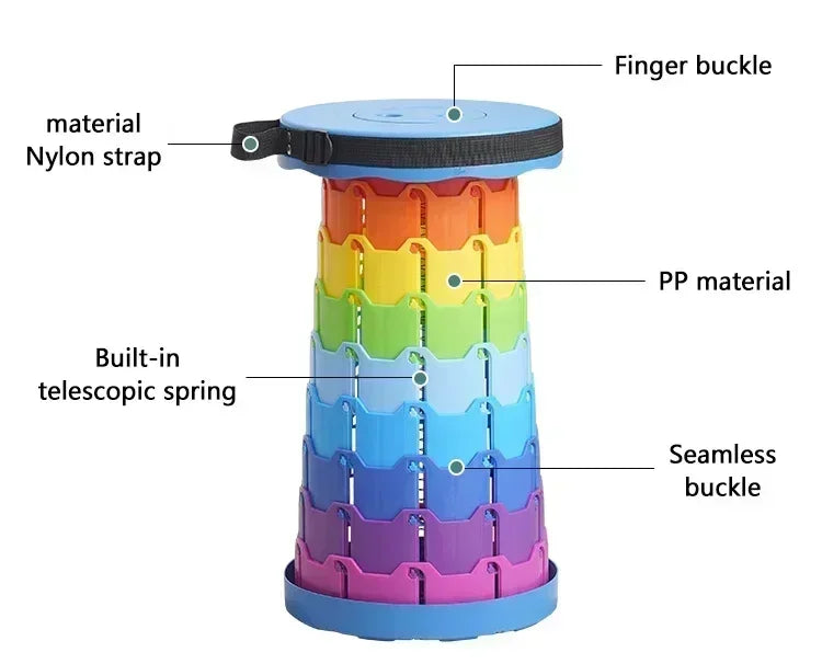 Folding Stool Heavy Duty Collapsible Telescoping Stool with Load Capacity 400lbs, Portable Retractable Stool for Camping Fishing