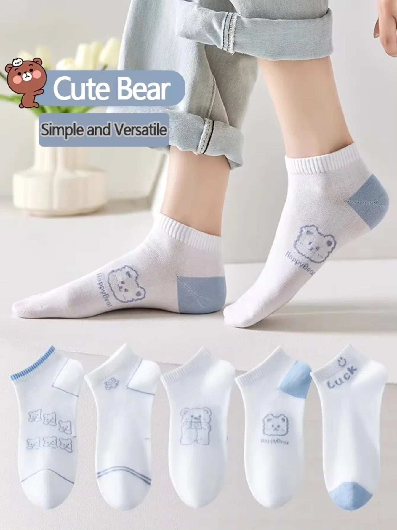 5 Pairs Cute Expression Print Socks, Comfy & Funny All-match Mid Tube Socks, Women's Stockings & Hosiery