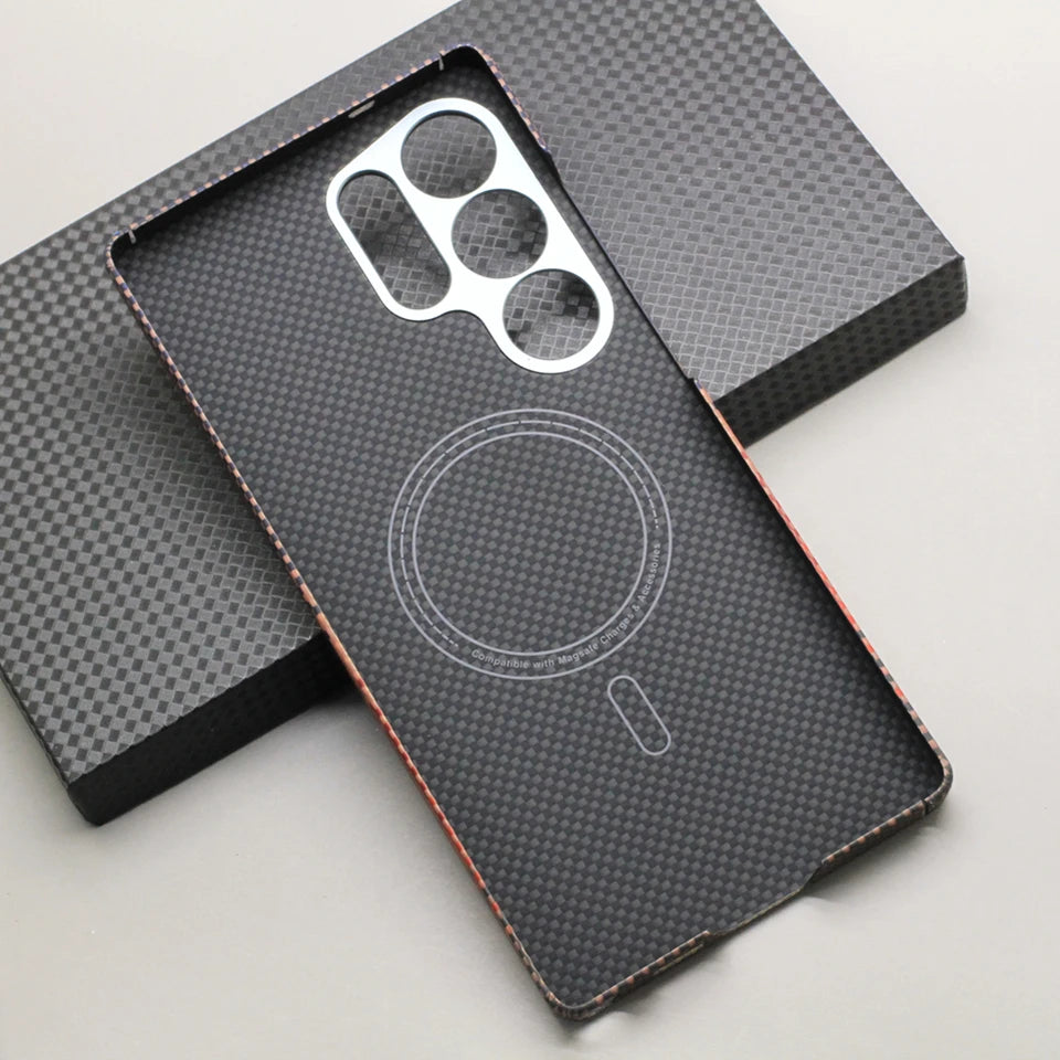 HANWOR Magnetic Carbon Fiber Phone Case for Samsung Galaxy S25 Ultra 600D Aramid Fiber Magnetic Cover S25 Ultra Magsafe Case