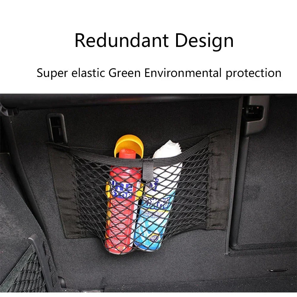 Car Back Rear Trunk Organizer Net Universal Seat Elastic Storage Mesh Tape Magic Sticker Auto Rear Trunk Bag for Stowing Tidying