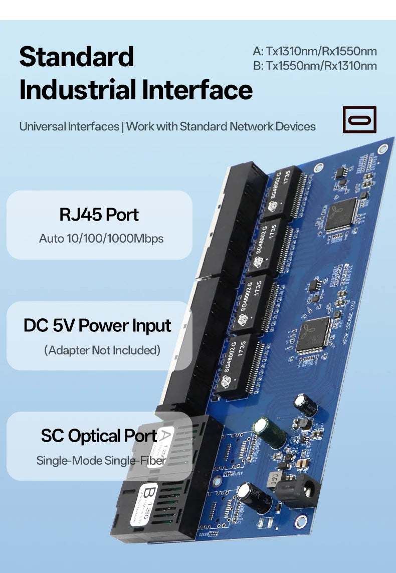 BYXGD 2F8E Gigabit Media Converter Board Single-Mode Single-Fiber BIDI 3km 2SC+8RJ45 Plug&Play