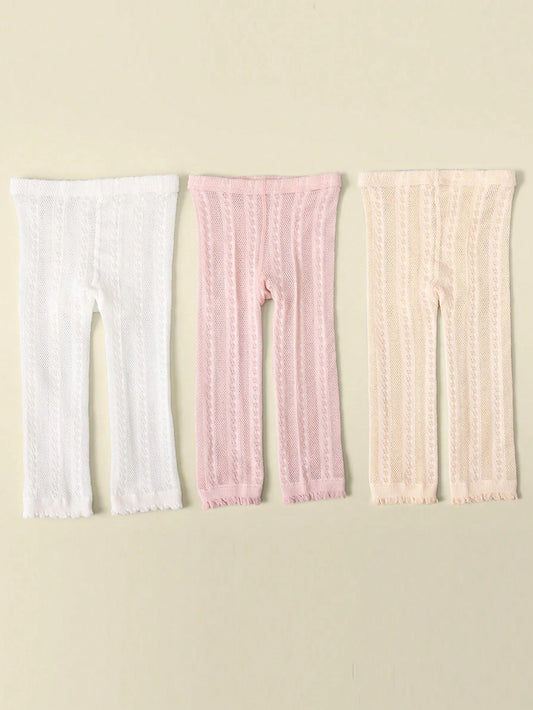 Summer New Children Breathable Knitted Leggings, Baby Solid Color Thin Mesh Lace Tights, Nine Pants for 1-14 Years Old Kids Girls