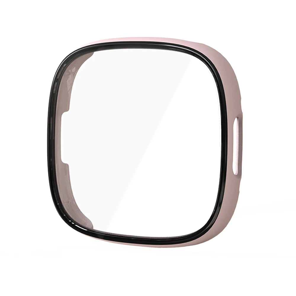 Screen Protector for Fitbit Versa 4/Sense 2 Hard PC Bumpe Protective HD Tempered Glass Case All-Around Full Cover Bumper Shell