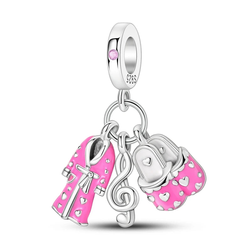 925 Sterling Silver Princess Powder Series Exquisite Daily Bow Sweet Charms Beads Fit Pan Original Bracelets DIY Jewelry
