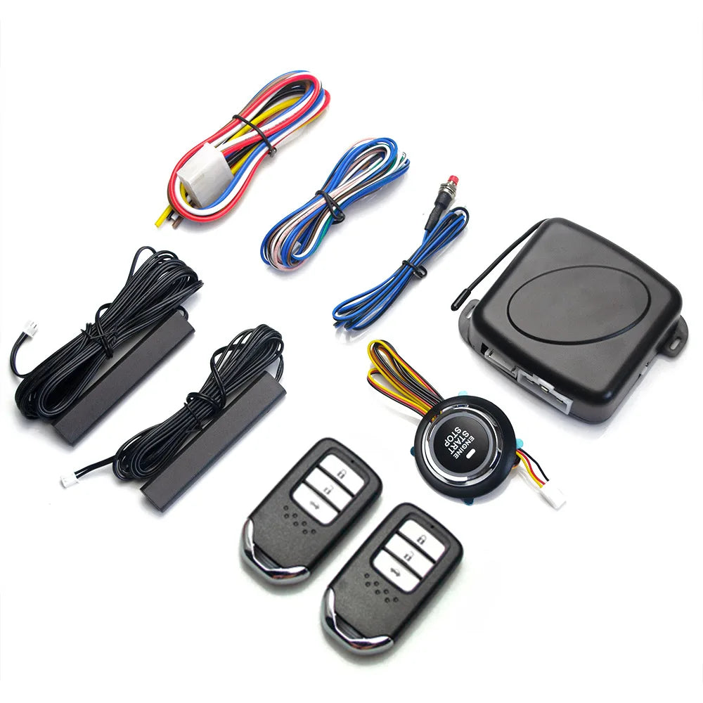 Car Alarm Remote Control PKE Car Keyless Entry Engine Start Alarm System Push Button Remote Starter Stop for 12V Cars Autostart