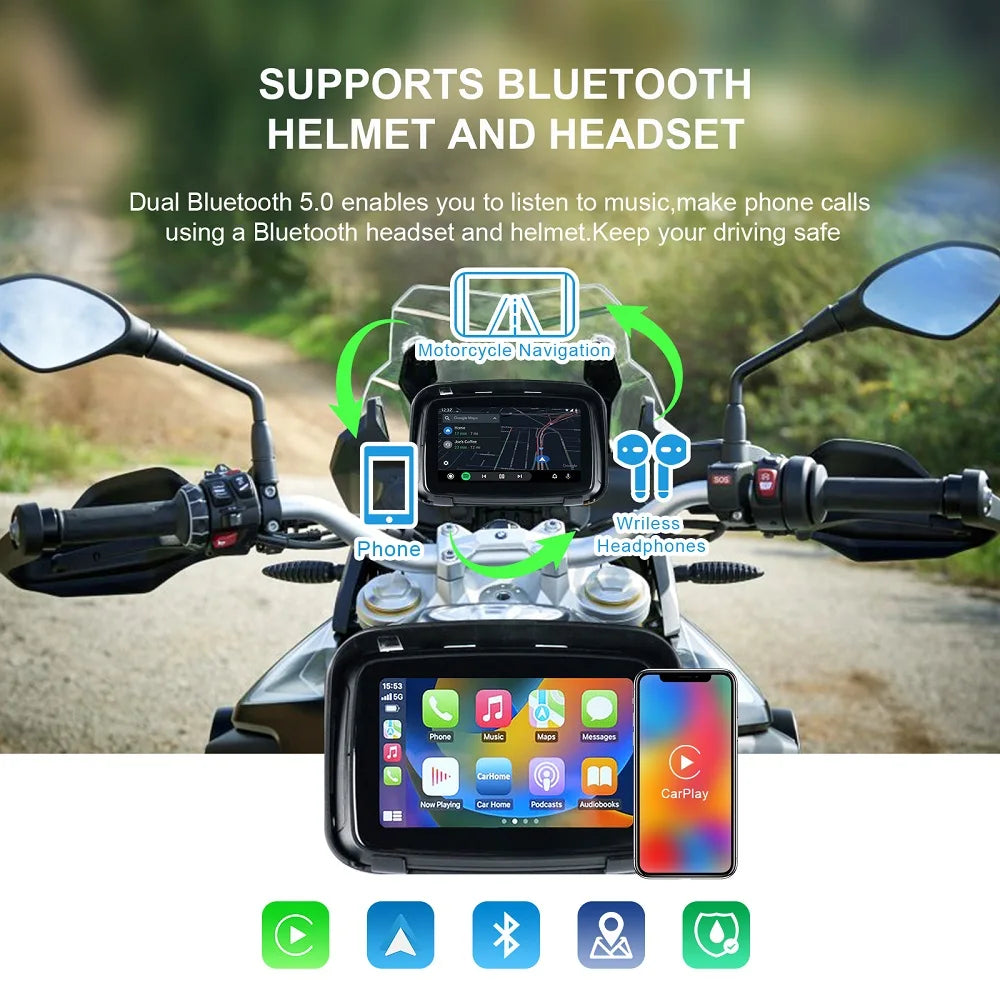 5 Inch Motorcycle Bike Carplay Android Auto Screen Waterproof Wireless Apple Carplay Touch Screen Moto CarPlay IPX7