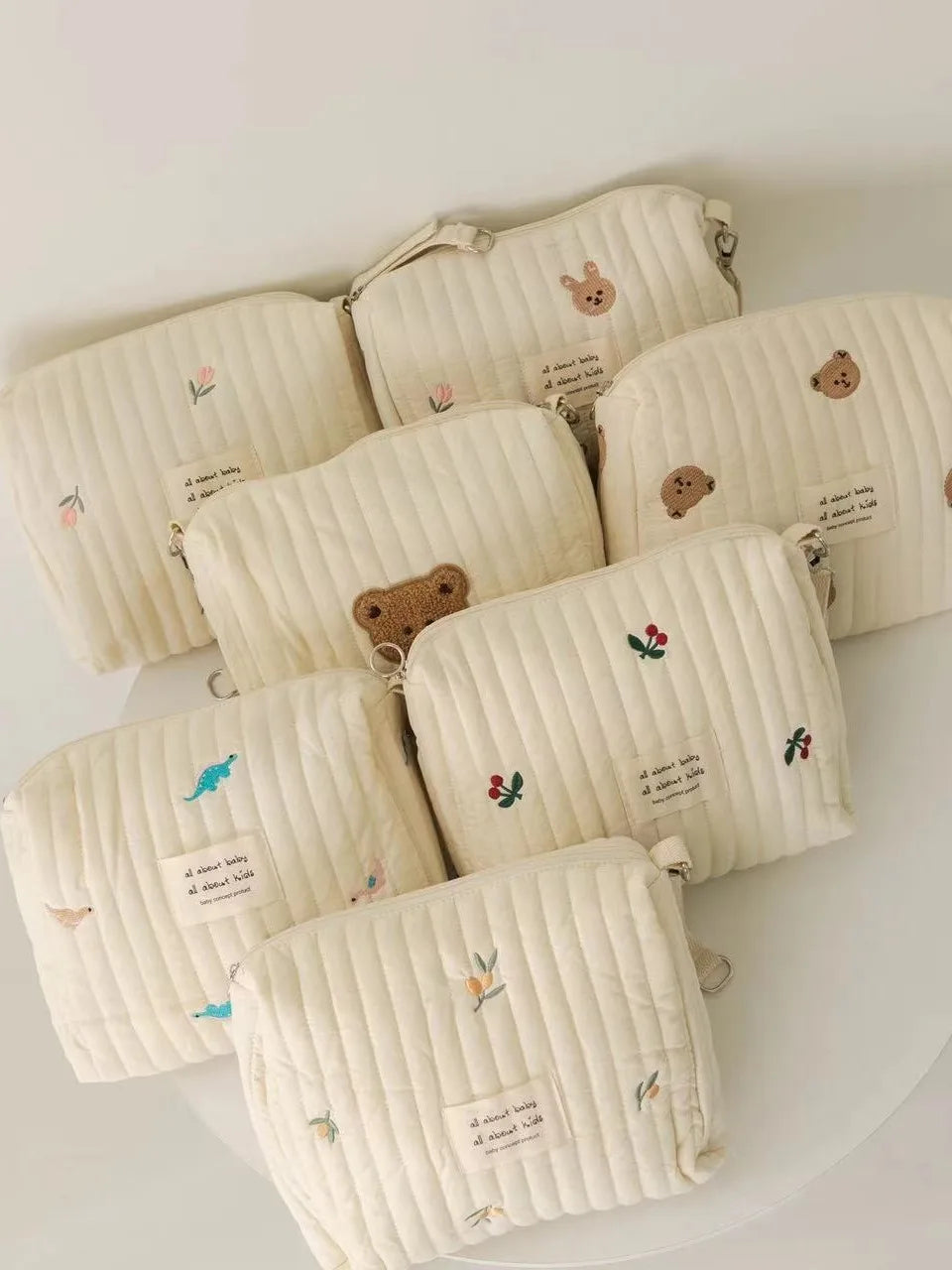 Cute printed embroidered mommy bag zipper single button newborn baby diaper storage bag travel cart storage bag