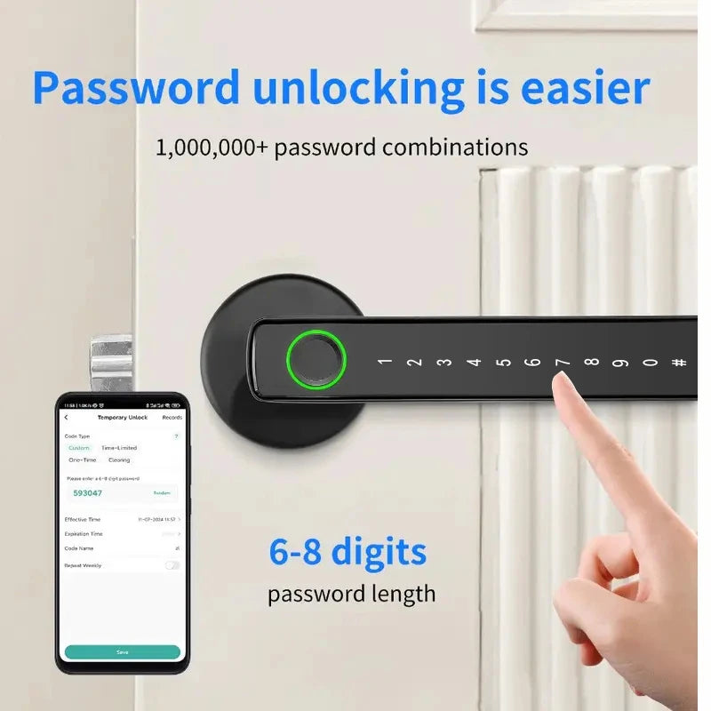 RYNX Tuya Smart Fingerprint Lock Financial level Electronic Indoor Lock Password/Key/Tuya APP/Bluetooth Unlock Bathroom Bedroom