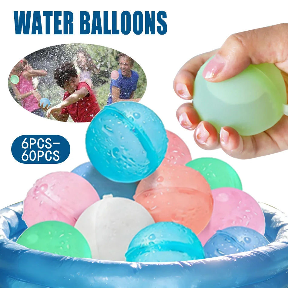 1-60P New Reusable Water Balloons Refillable Water Balloon Quick Fill Self Sealing Water Bomb Splash Balls  Swimming Pool