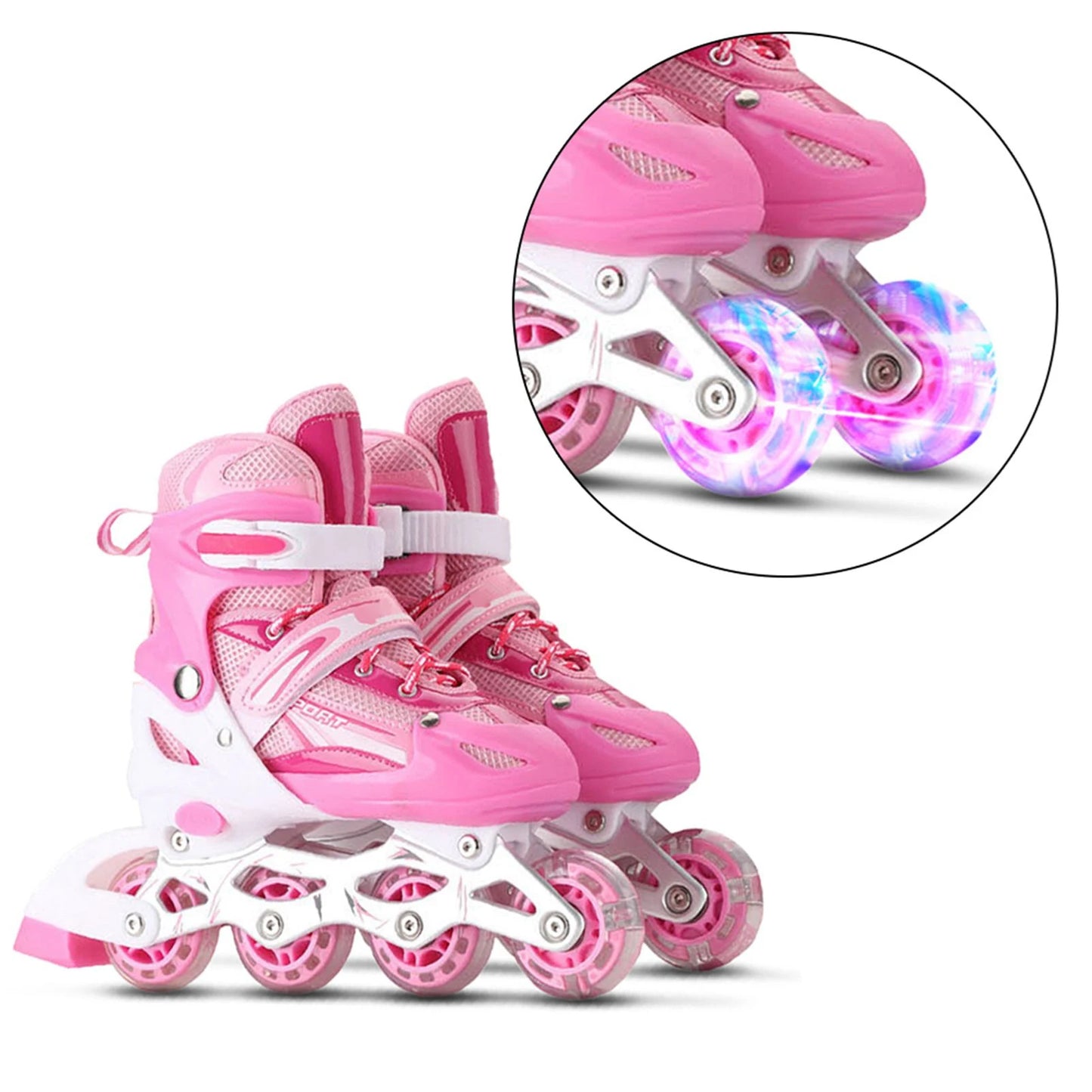 Adjustable Illuminating Inline Skates with Light Up Wheels for Kids and Adults for Girls and Boys Men and Women