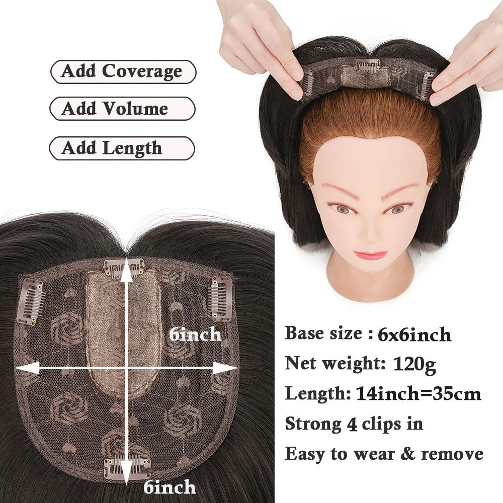 Benehair 14'' 18'' Hair Toppers with Bangs for Women Synthetic 6x6 Top Hairpieces Wigs Long Striaght Clip in Hair Extension