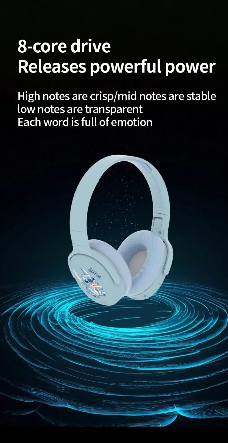 Disney P2961 Stitch Wireless Bluetooth Headphones Over Ear HiFi Stereo Headset Gamer Music Sports Earphones TF/AUX with HD Mic