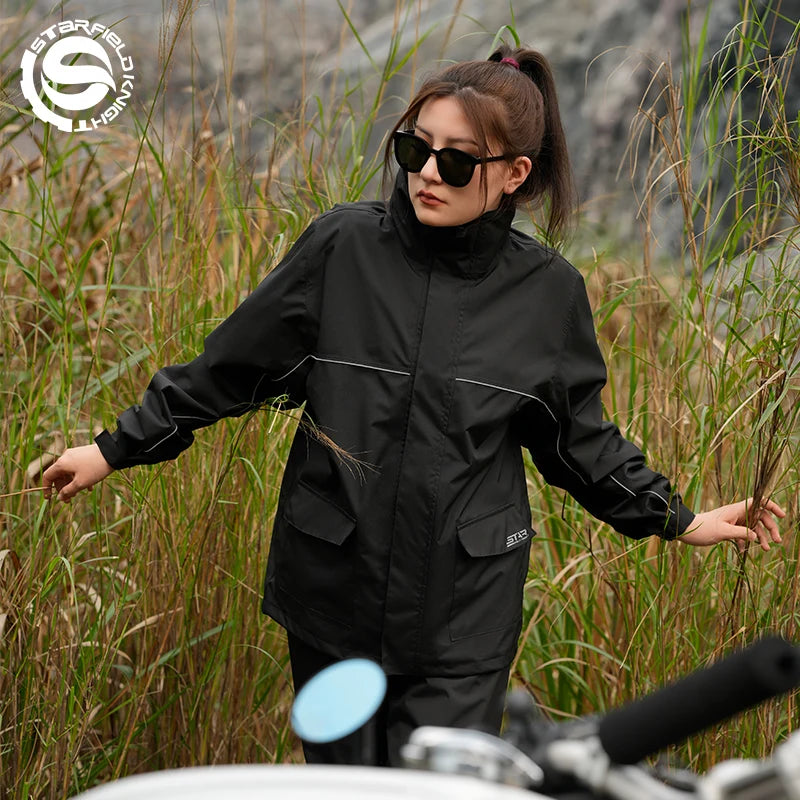 Star Field Knight Black Motorcycle Rider Raincoat Suit Men Women Riding Waterproof Clothes Raincoat Rainpants Split 2Pcs/set