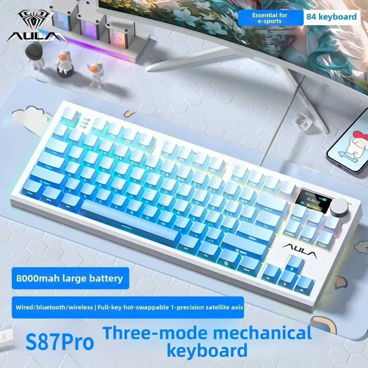 AULA S87Pro Gaming Mechanical Keyboard Wireless Bluetooth Keyboard Tri-mode RGB Hot Swappable Customized Games Accessories