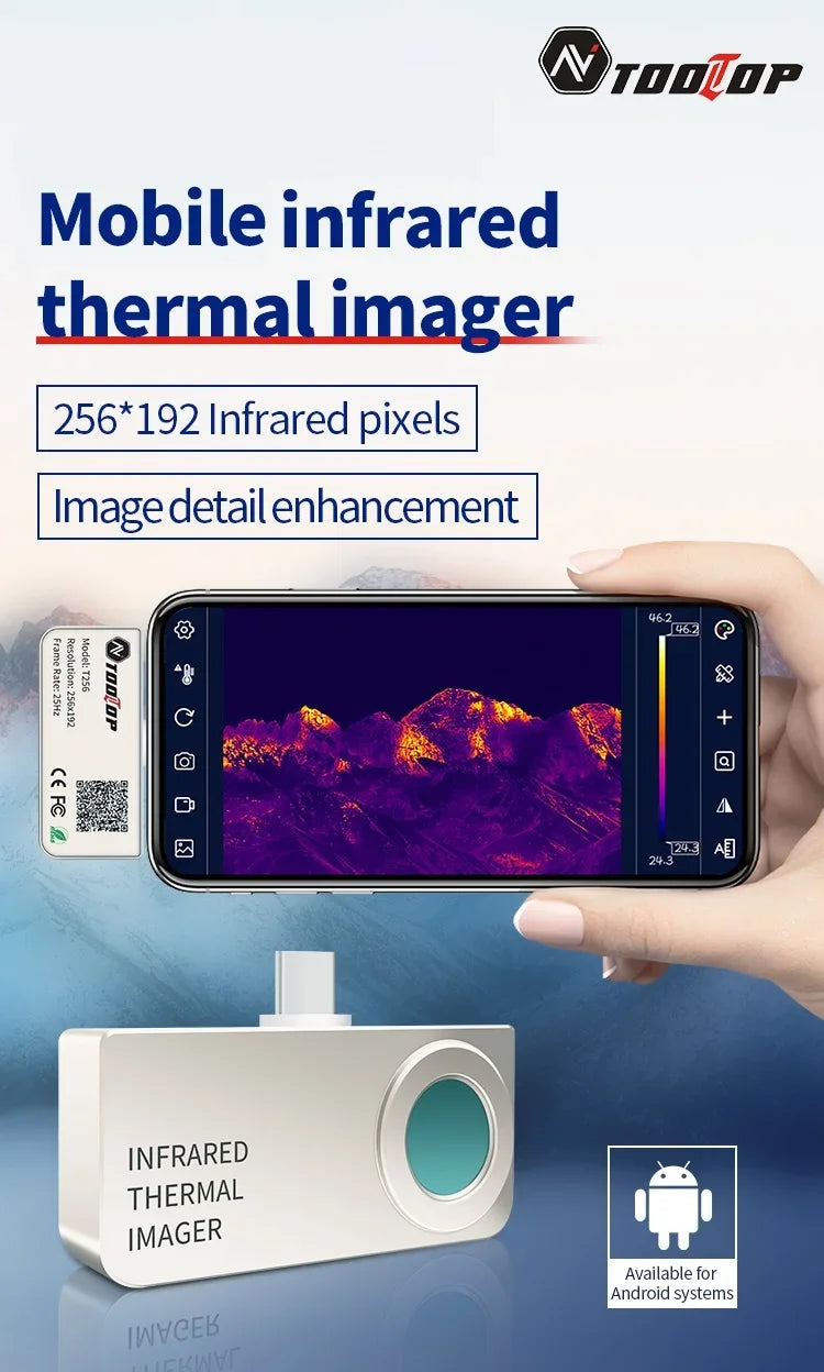 TOOLTOP T256 Thermal Camera 256*192 Type-c Infrared Camera 25Hz High Refresh Rate Thermal Imager for Industrial Heating Repair