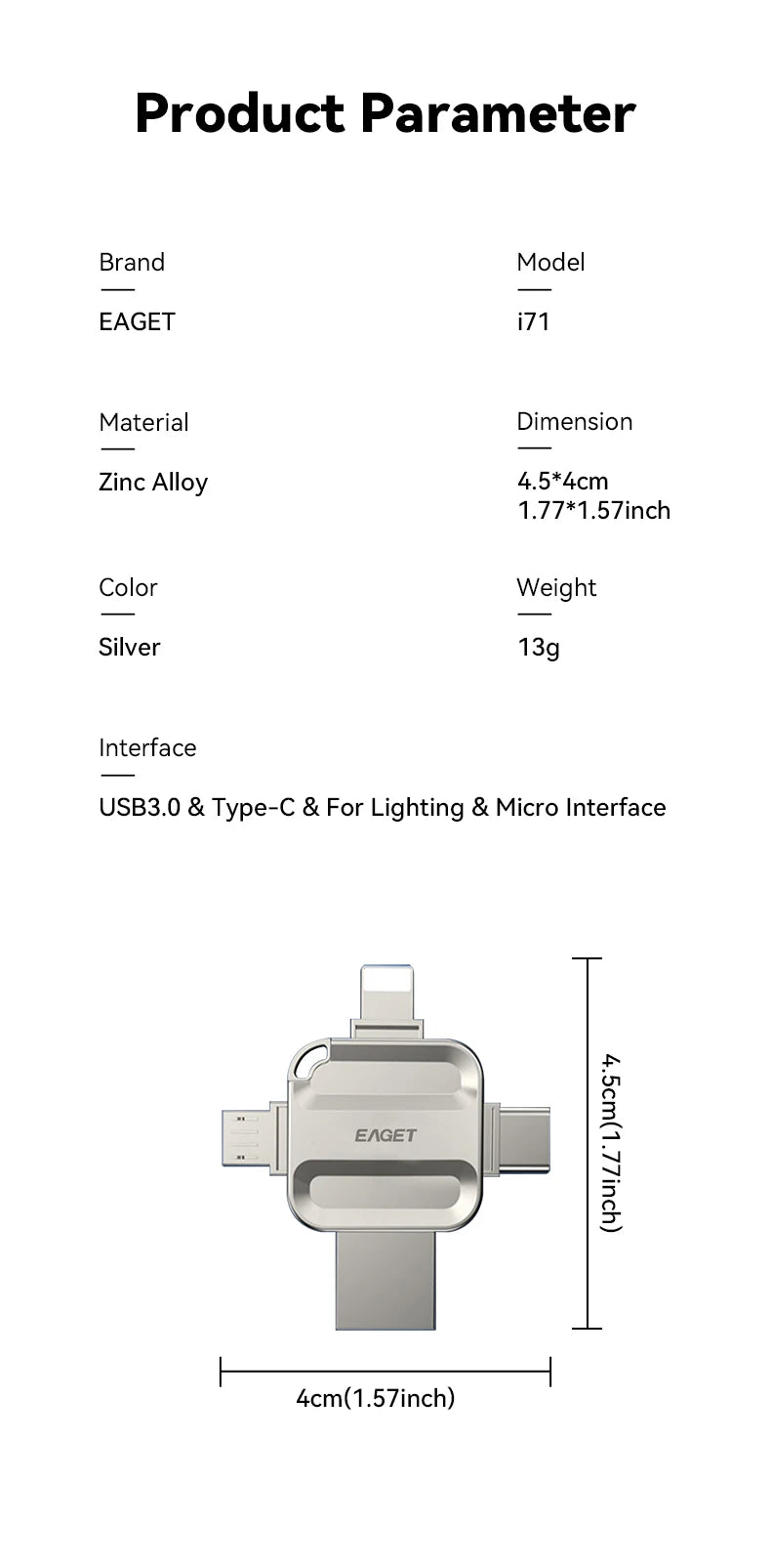 Eaget 4 in 1 Mini USB Flash Drive USB Type C Mirco B Lighting to USB 3.2 Pendrive USB Memories Stick for Phones PC Laptops