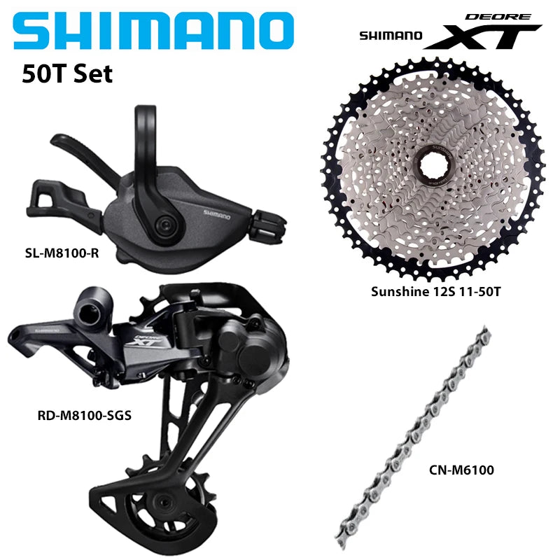SHIMANO DEORE XT M8100 1X12 Speed Groupset Rear Derailleur SGS Right Shifter Lever SUNSHINE HG Type Cassette CN-M6100 Bike Parts