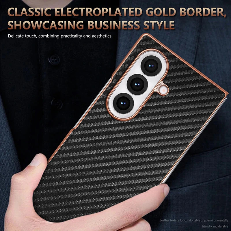 AZNS Luxury Plating Carbon Fiber Pattern Case for Galaxy Z Fold 7 Fold 6 Fold 5 Fold 4 Z Fold 3 Electroplated Protective Cover