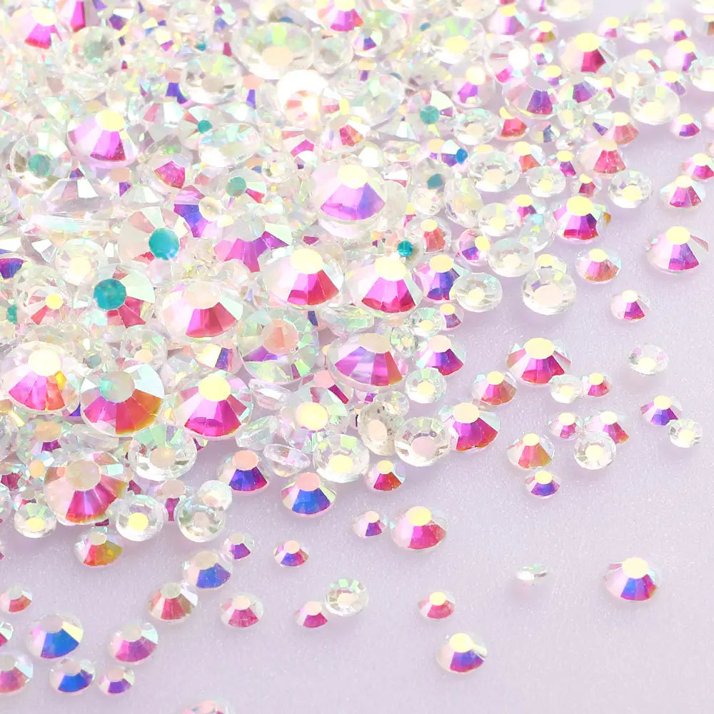 QIIY 1440Pcs Mix Size SS3-SS20 Clear Crystal FlatBack Rhinestones Non-Hotfix Glass Decorations DIY Glitter Stones 3D Nail Art