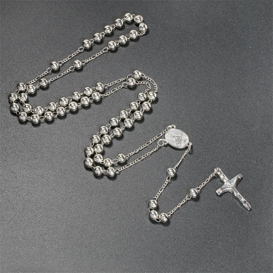Vintage Cross Pendant Necklaces Gold Silver Color Rosary Metal Beads Chain Jesus Crucifix Virgin Mary Fashion Women Men Jewelry