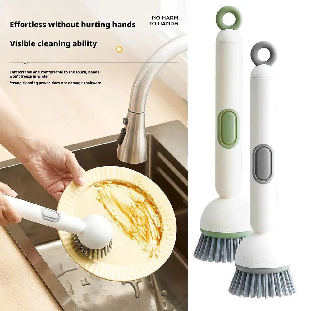 Kitchen Pot Brush for Home Use Long Handle Rotating Dish Washing Scrubber with Liquid Dispenser Bowl Pans Brush Cleaning Tools