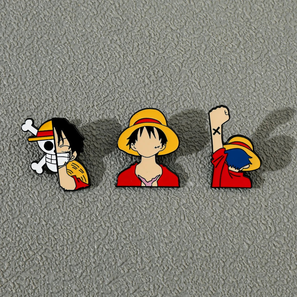 3 Pcs Fashion Cartoon Brooch personality Monkey D. Luffy Enamel Pin Metal Badge Jewelry Clothing Backpack Accessories Gift