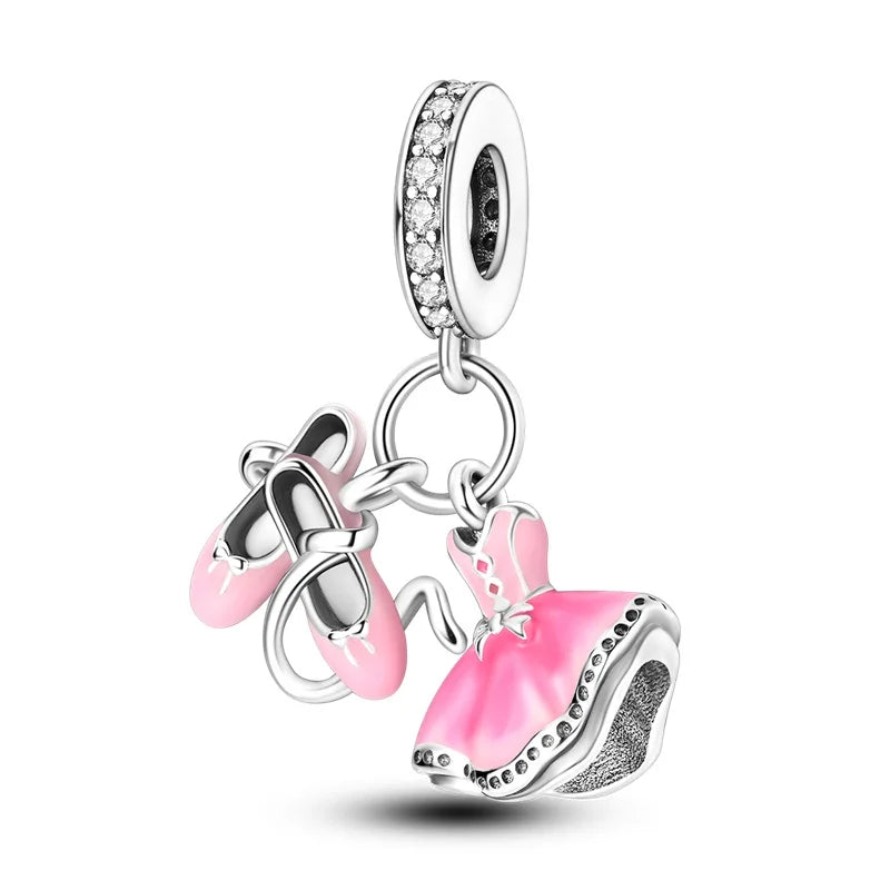 925 Sterling Silver Princess Powder Series Exquisite Daily Bow Sweet Charms Beads Fit Pan Original Bracelets DIY Jewelry