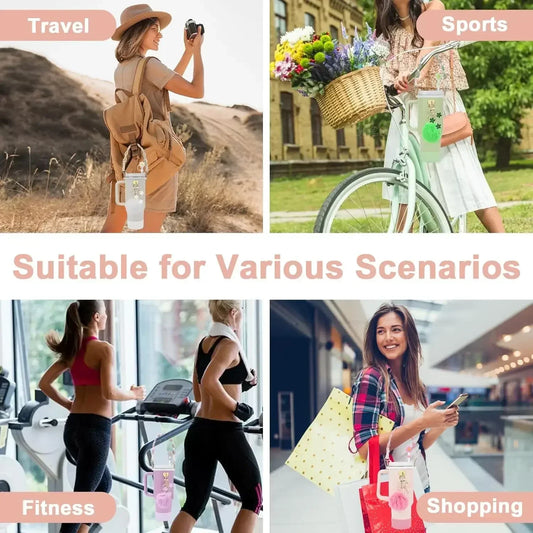 7/8pcs Cup Accessories Set for Stanley Cup Including Handle Strap Siliocne Cup Boot Straw Cover Charms for 40oz 30oz Tumbler