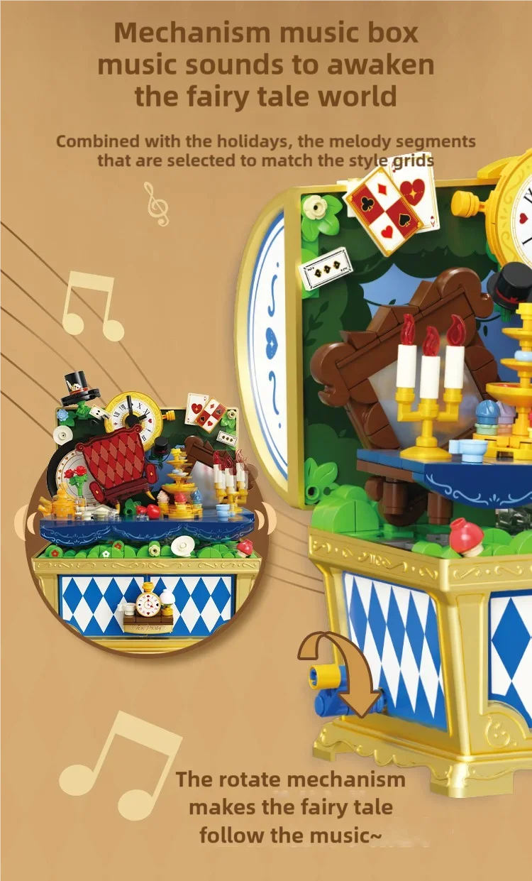 Fairytale Music Box Treasure Chest Fairy Tale Scene Model Bricks Set With Mini Figure Doll Desktop Deco Kids DIY Toys Girl Gifts