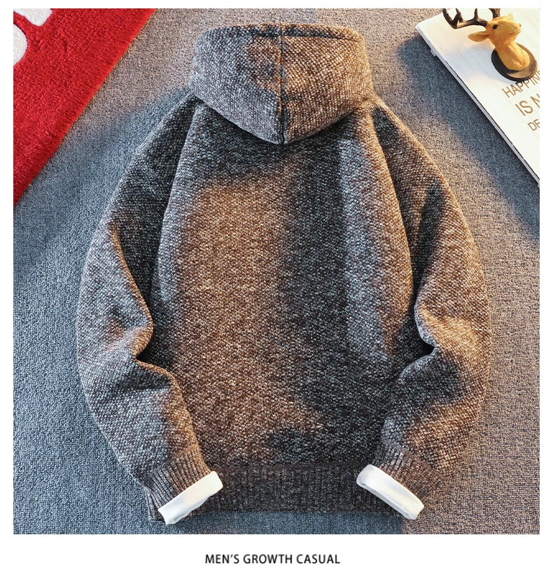 Men's Fleece Warm Knit Sweater Cardigan Hooded Jackets Fleece Warm Casual Jackets Autumn Winter Sweaters Coats