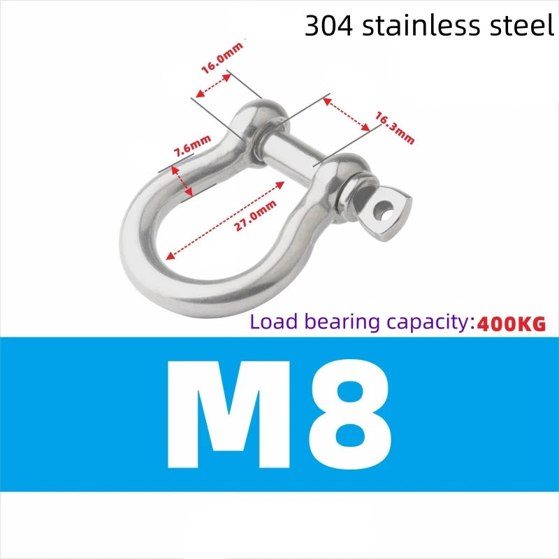 304 Stainless Steel Japanese/European Bow Extended Shackle - Durable Marine Hardware for Rigging and Heavy-Duty Applications