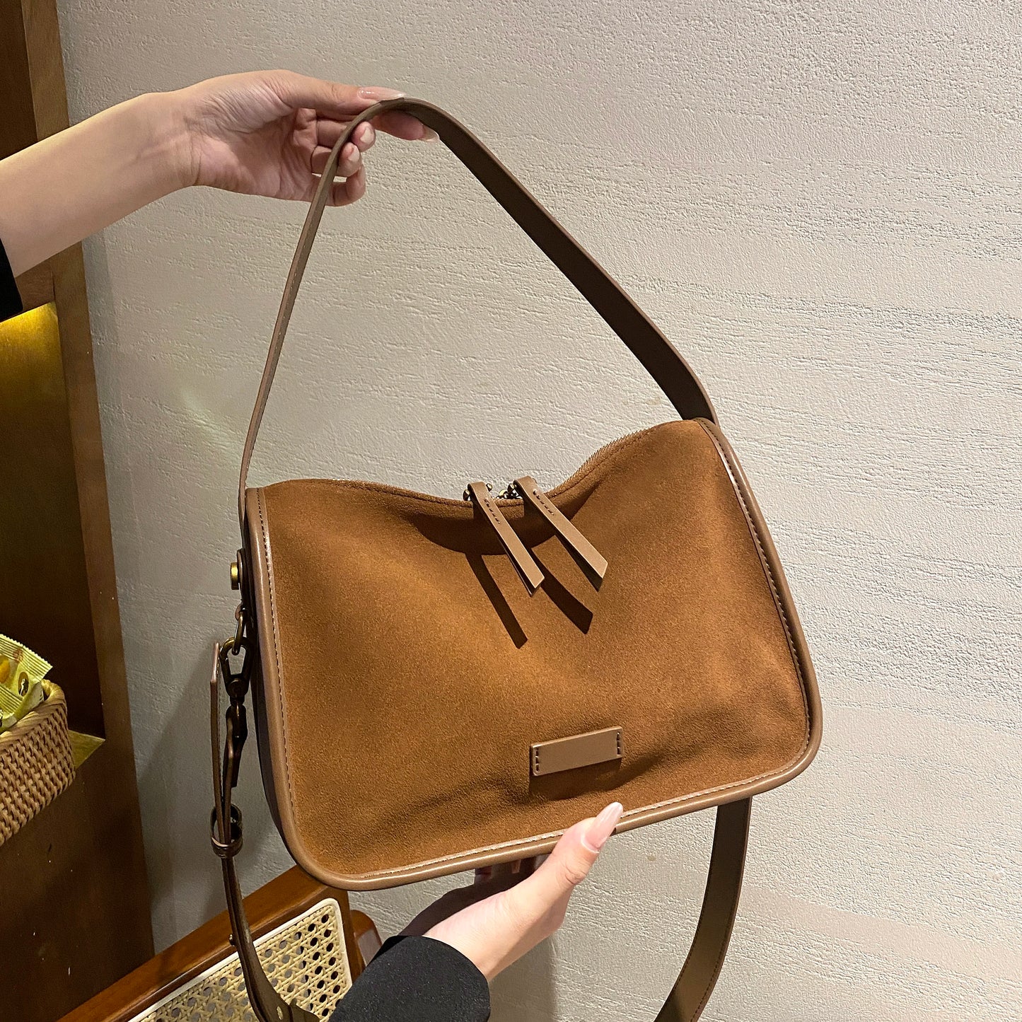 Suede Cowhide fashion ladies shoulder cross coffe bag luxury designer women brown handbag angola red