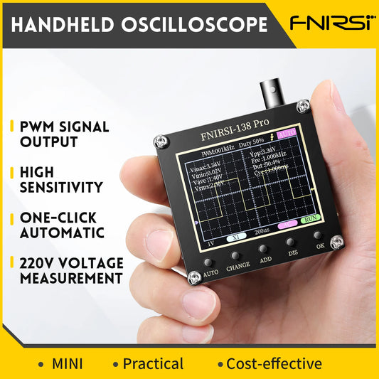FNIRSI-138 PRO DSO152 Handheld Digital Oscilloscope 2.5MSa/s 200KHz Analog Bandwidth Support AUTO,80Khz PWM And Firmware Update