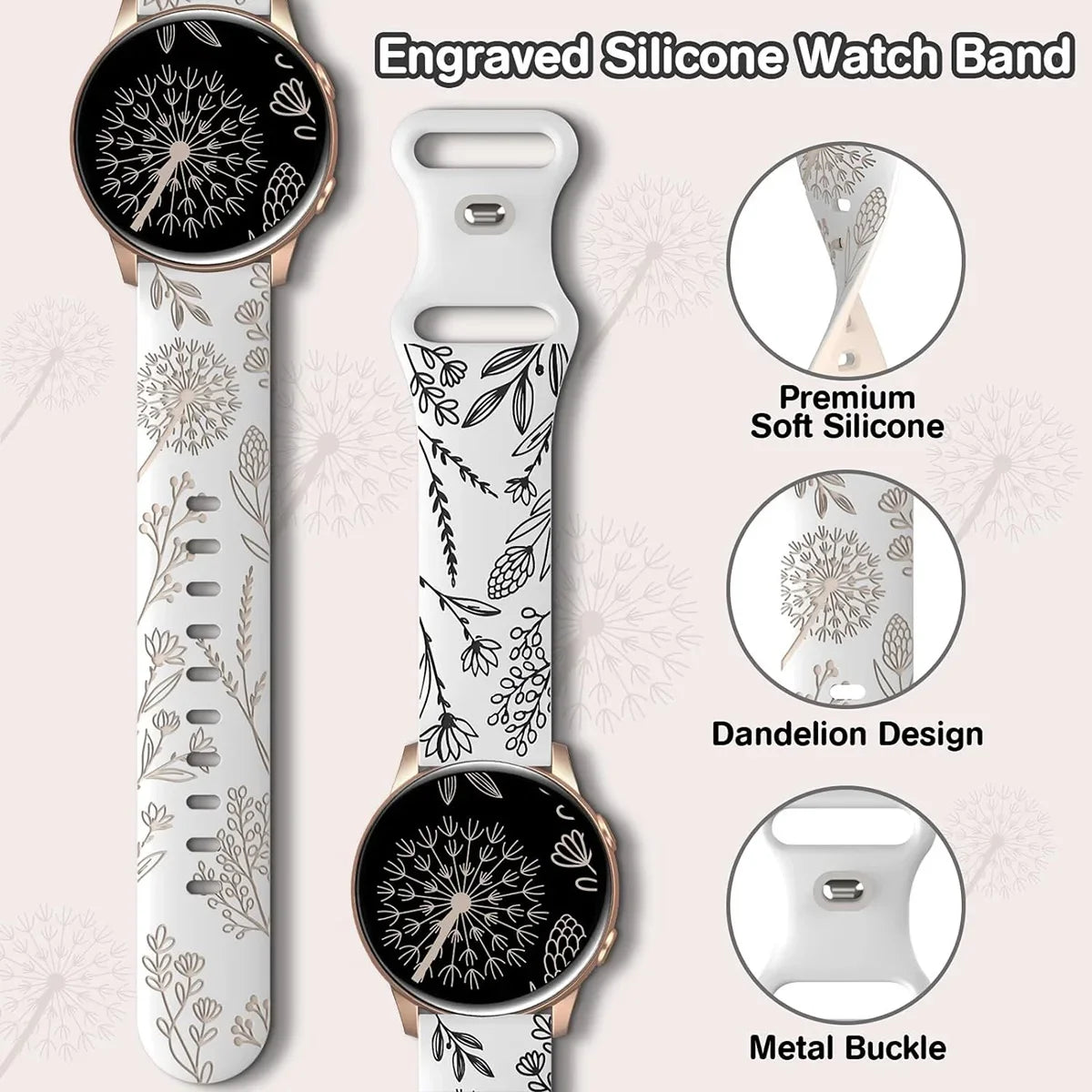 Two-tone Silicone Band Engraved Strap for Samsung Galaxy Watch 7/6/5/4/Active 2 40mm 44mm/Watch 5 Pro 45mm/Watch 3 41mm Straps