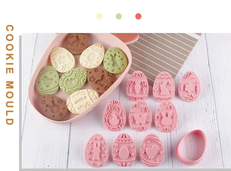 8/9Pcs DIY Easter Sauce Sandwich Biscuit Mold Cartoon Bunny Egg Cookie Cutters 3D Baking Cookie Mold Stamp Cake Decorating Tools