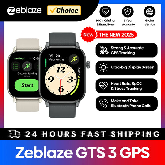 New 2025 Zeblaze GTS 3 GPS 2.01" Screen Sports Smartwatch Make/Receive Phone Calls Heart Rate SpO2 Stress Tracking Smart Watch