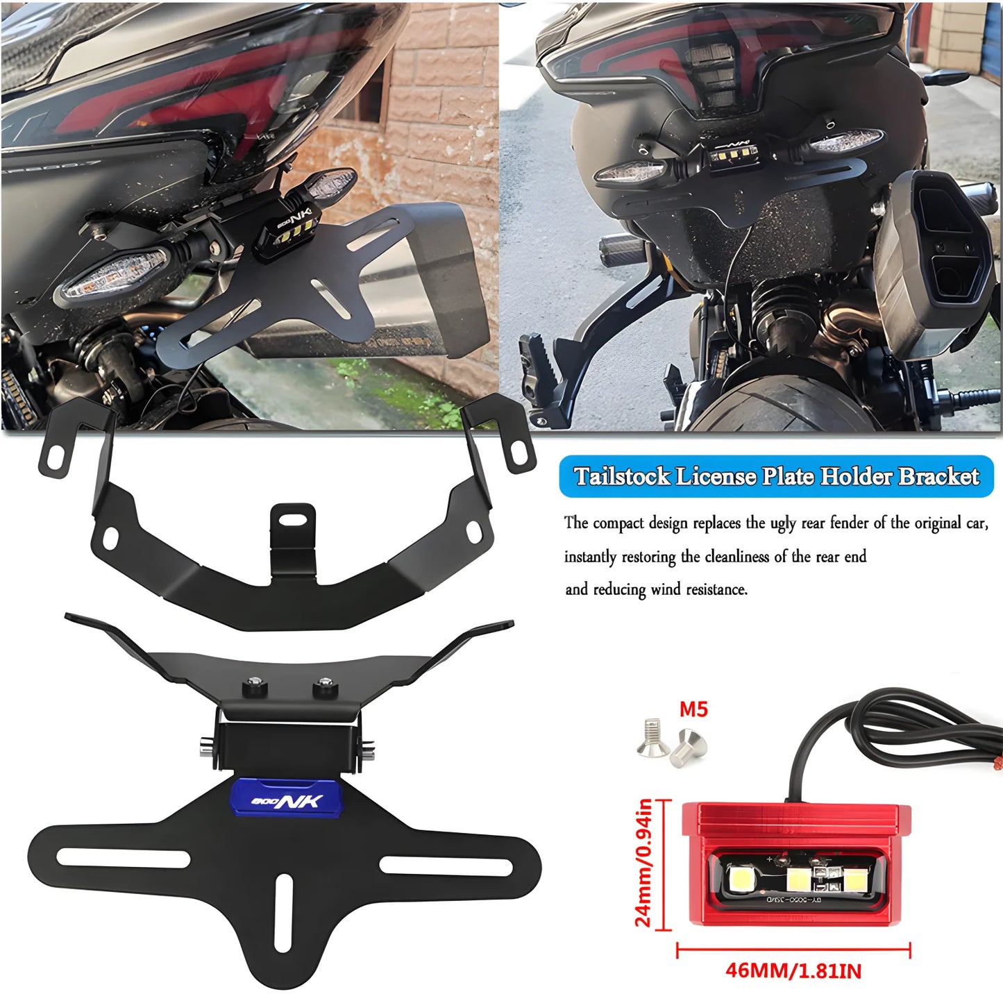 FOR CFMOTO CF800NK 800NK 800 NK 2023 Motorcycle Rear Short Tail Stock Tailstock License Plate Holder Bracket Turn Signal Light