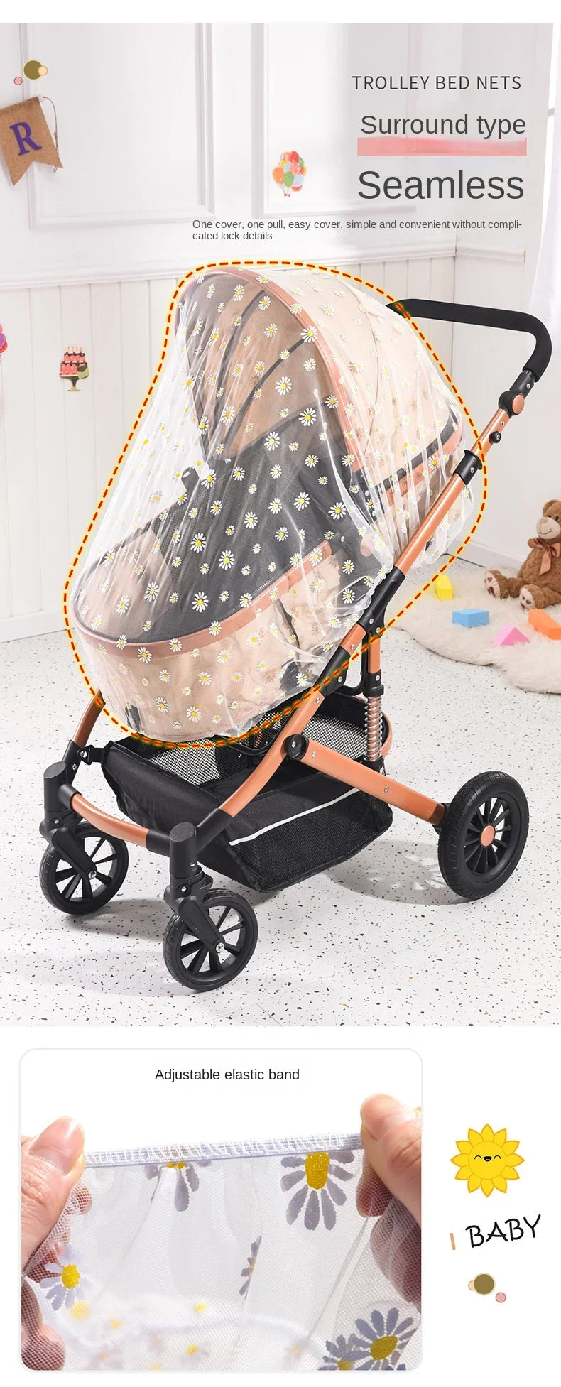 Baby Cart Sunshade Mosquito Net Universal Pram Net Buggys Insect Fly Net Protection Cover for Stroller Pushchair