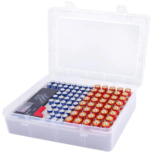 Battery Storage Organizer Box with Battery Tester, Garage Caddy Case Holder Container Bag Holds 90+ Batteries 40 AA
