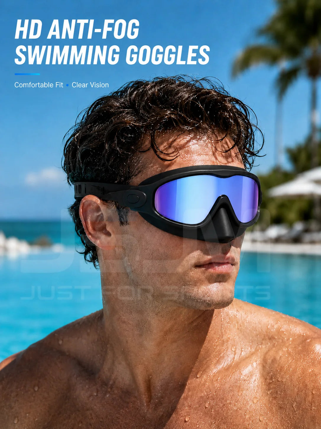 JSJM Upgraded Adult Swimming Goggles HD Anti-Fog Waterproof Swim Glasses Wide View UV Protection Adjustable Strap for Men Women