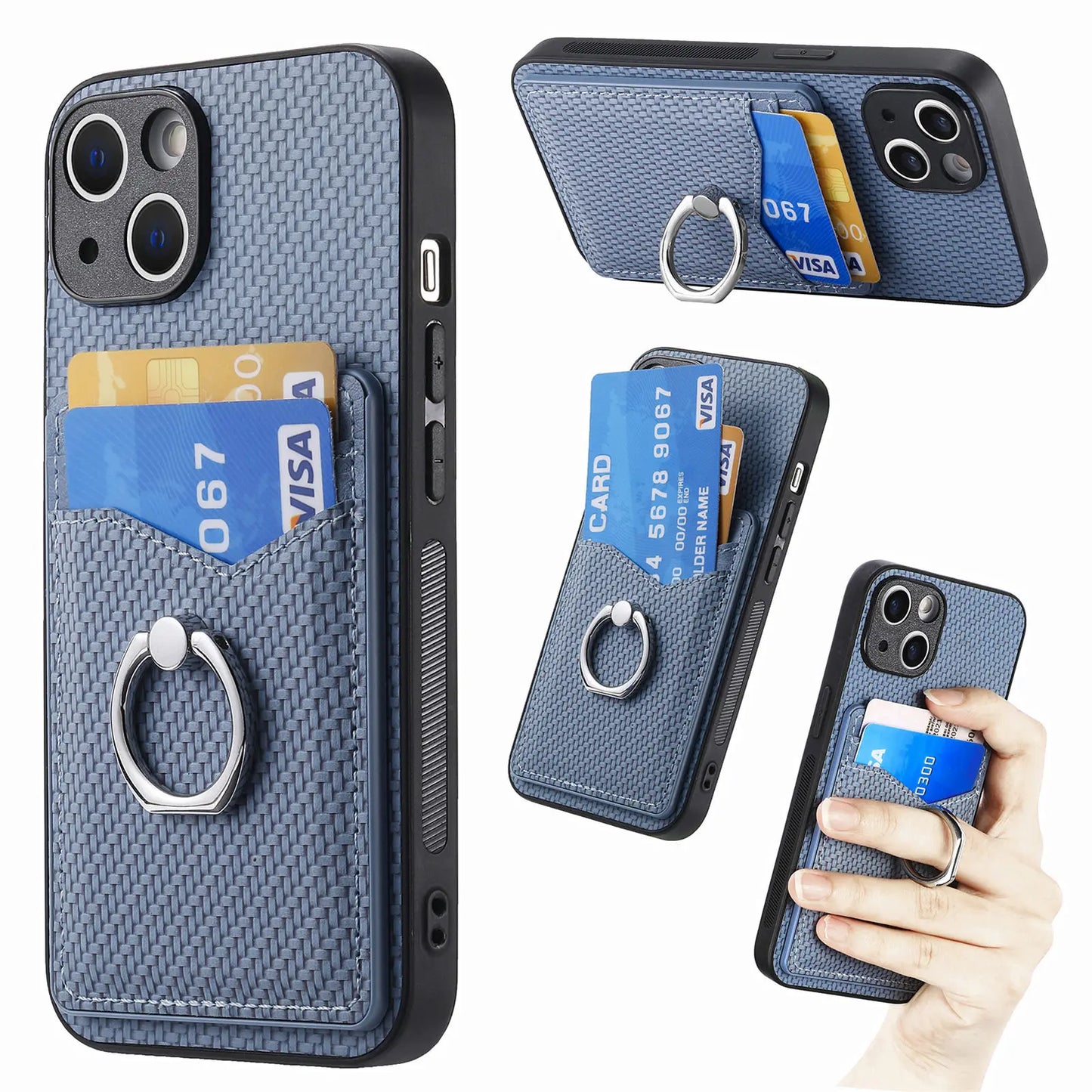 Finger Ring 2 Cards Case For VIVO V60 V50 Lite V40 V29 V29E V27 V25 Pro Magnetic Car Holder Leather Anti Drop Protection Cover