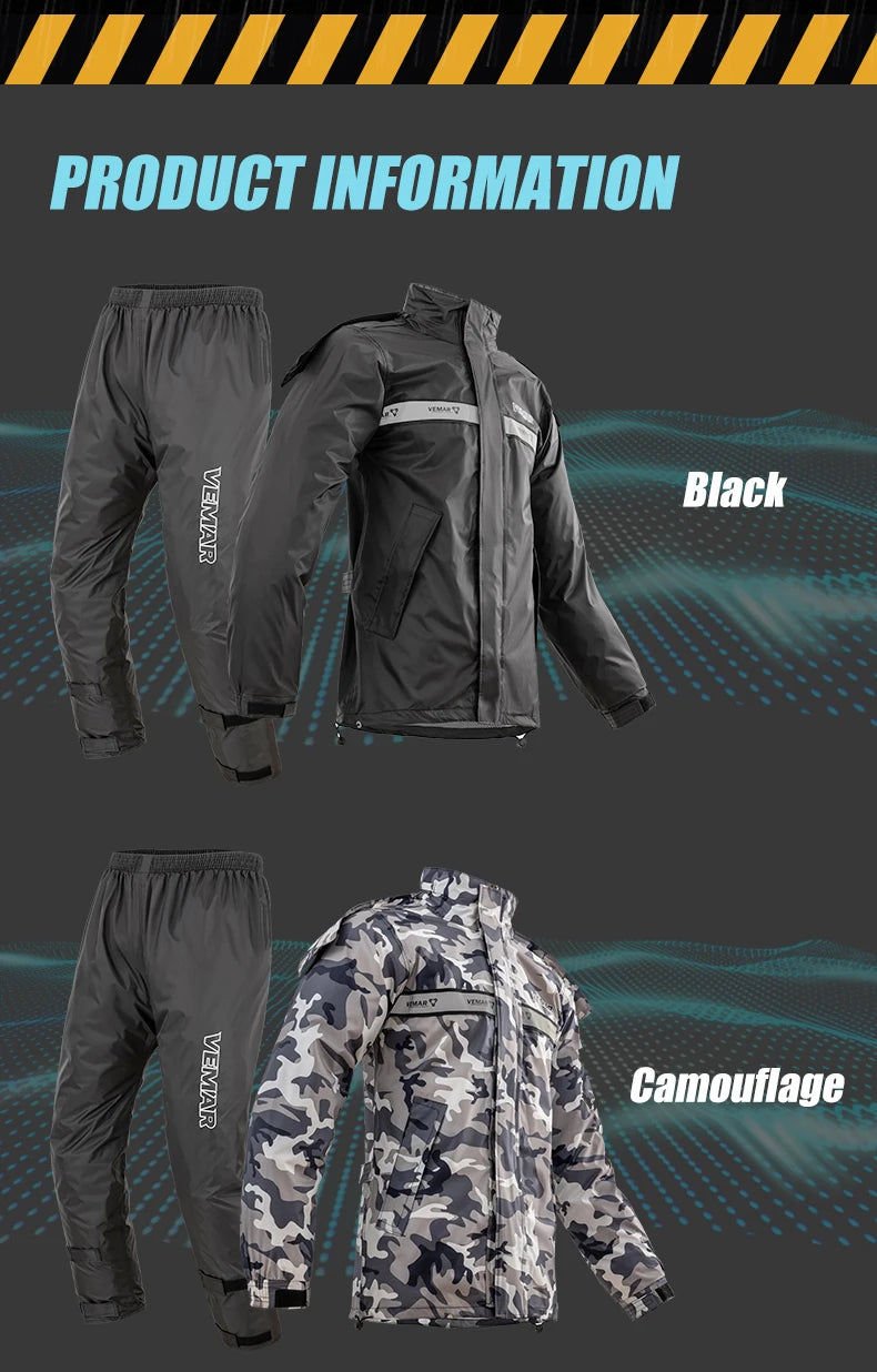 2-Piece/Set VEMAR Jacket and Pants Motorcycle Rain Suit - Extreme Weather Protection Men Women Raincoat for Moto Riders