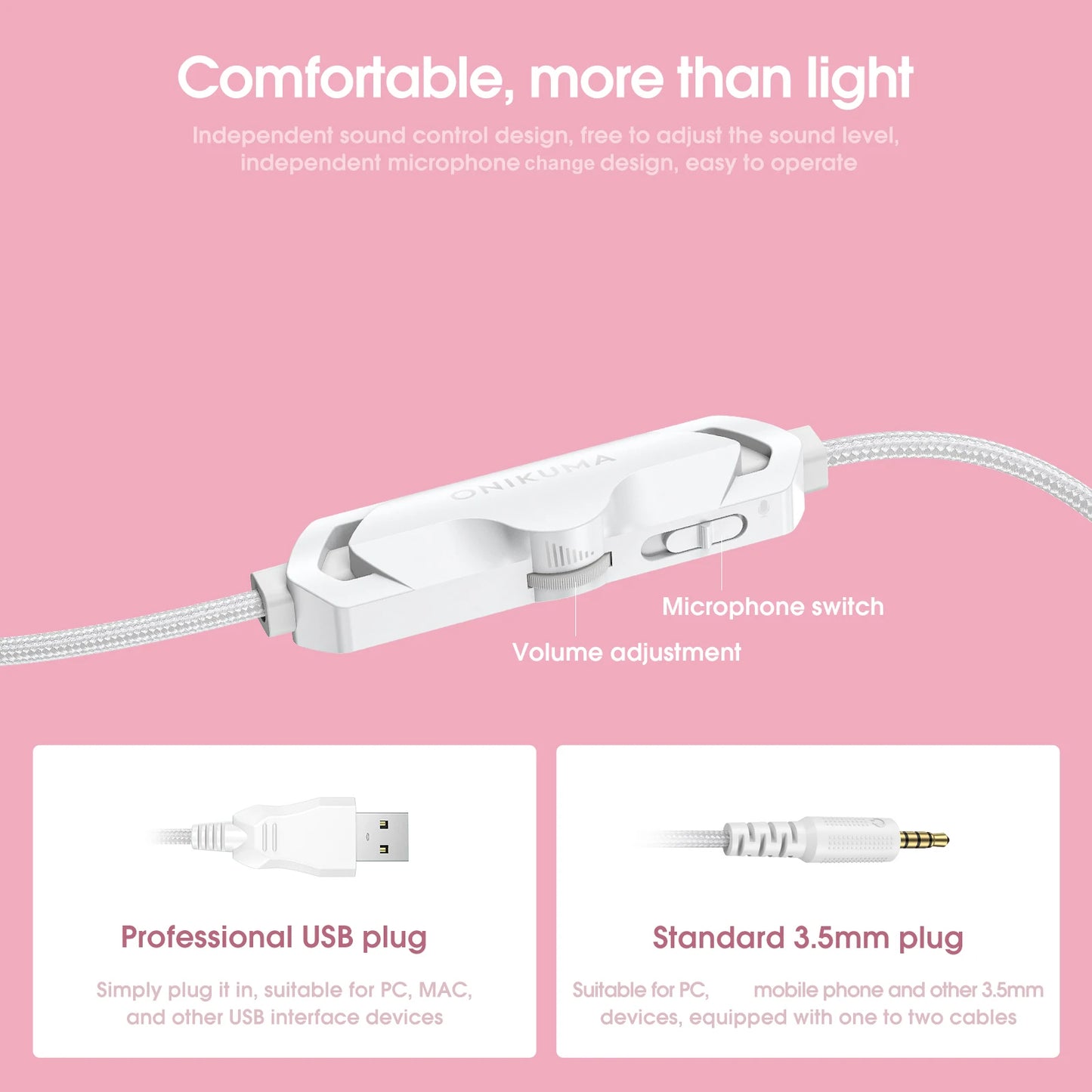 onikuma 2025 NEW Gaming Cute Headset, Wired Over-Ear Headphones with Noise Cancelling Microphone, Surround Sound, LED Backlight