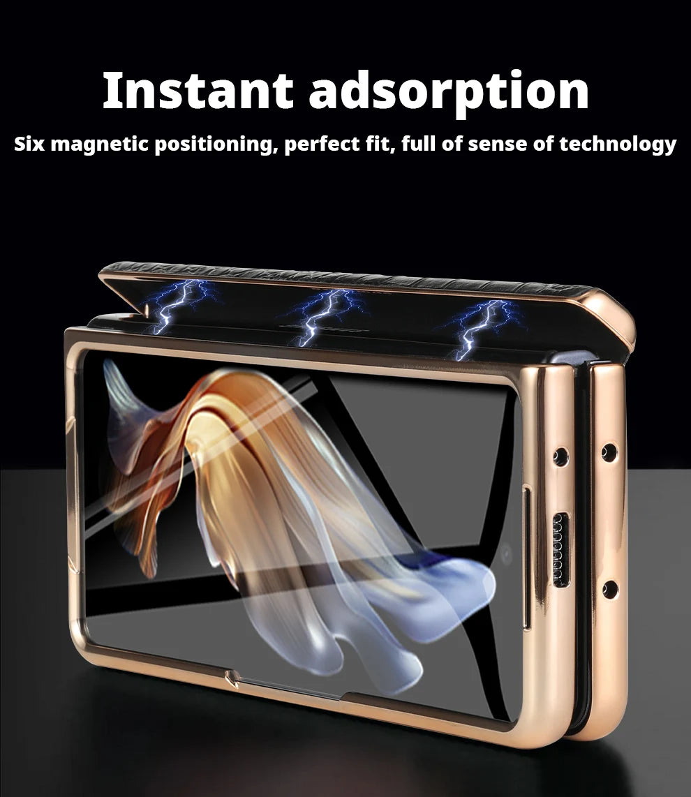 LANGSIDI Brand Luxury Genuine Leather Shockproof Case for Samsung Galaxy Z Fold 3 4 5 6 7 Magnetic Hinge Protective Stand Cover