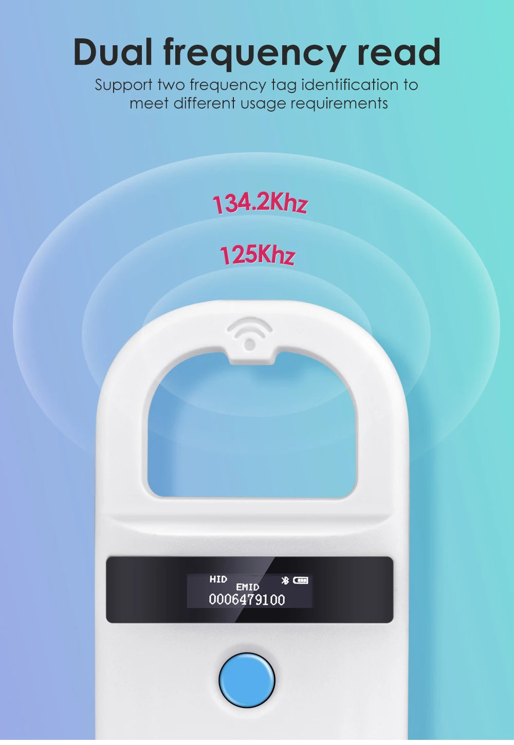 Handheld 134.2KHz 125kHz Animal RFID Reader Pet Cat Dog Microchip Scanner FDX-B Glass Chip USB/Bluetooth Tag Reader with Tags