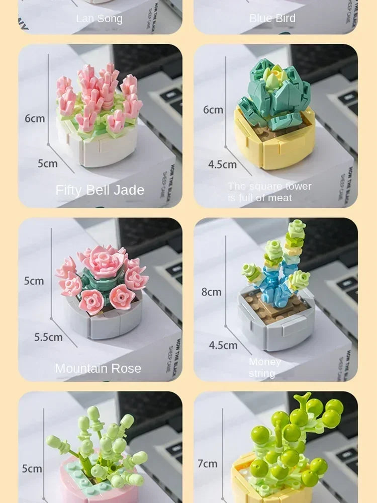 Succulent Flower Plant Potted Building Blocks Cute Flower Ornament Assembling Toys Assembling Toys Birthday Gift