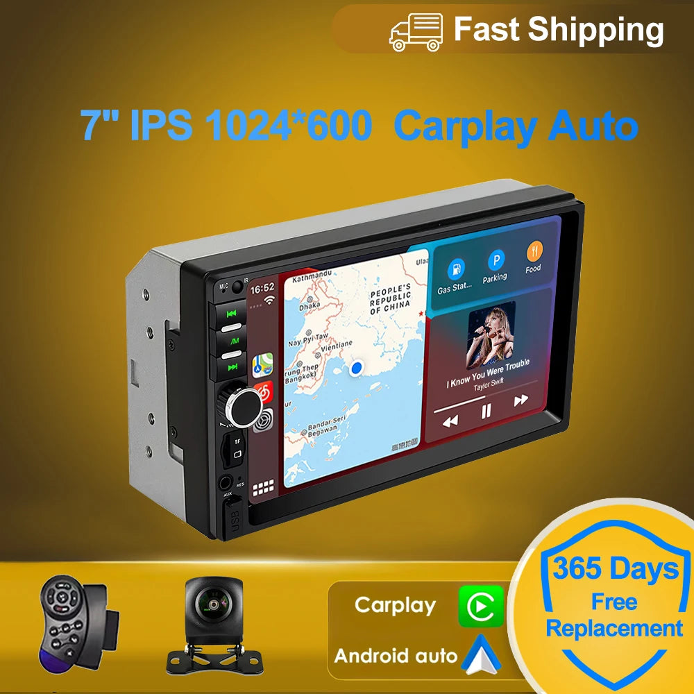 2 din 7 inch IPS Car Radio Multimedia CarPlay Android Auto 2din Autoradio Car Stereo Universal   Head Unit Rear View AHD Camera