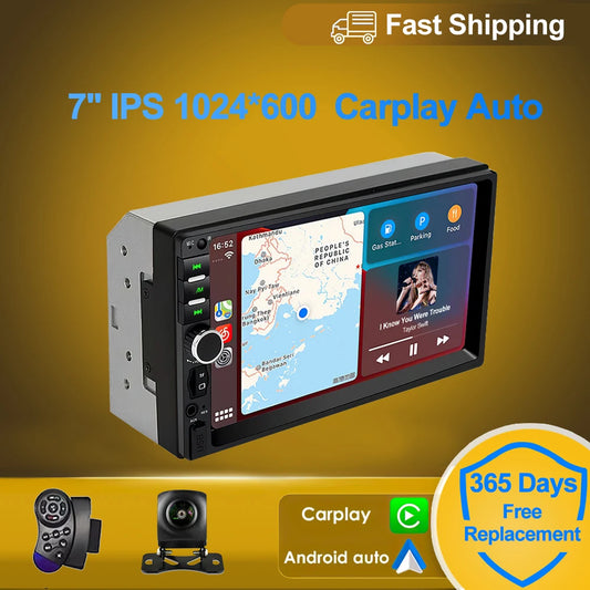 2 din 7 inch IPS Car Radio Multimedia CarPlay Android Auto 2din Autoradio Car Stereo Universal   Head Unit Rear View AHD Camera