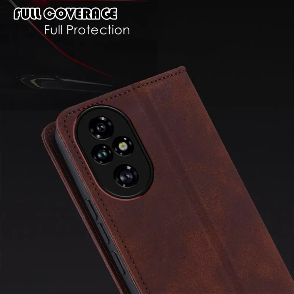 Leather Case For Honor 70 90 200 300 500 400 Global X9C Magic 7 8 Pro Stand Flip Wallet Cover Card Slot and Magnetic buckle
