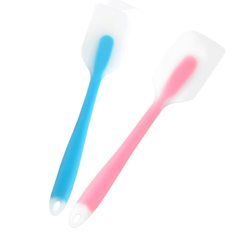 2Pcs Pink And Yellow Transparent Silicone Scraper Cream Scraper Cake Scraper Baking Tool Semi Handle High Temperature Resistant